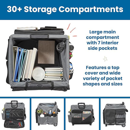 ECR4Kids Universal Rolling Cart with Canvas Organizer Bag, Mobile Storage, Black/Grey