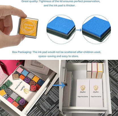 Lsushine Craft Ink Pad Stamps Partner DIY Color,20 Colors Rainbow Finger Ink pad for Kids (Pack of 20)