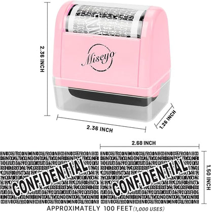 Miseyo Identity Theft Protection Roller Stamp Set - Pink (6 Refill Ink Incleded)
