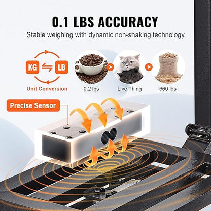 VEVOR Computing Digital Platform Scale, 660 lbs Load, 0.1 lbs Accuracy Computing Floor Scale with LB/KG, Tare, Price Calculator, Stainless Steel High-Definition Display for Boxes, Luggages, FCC Listed