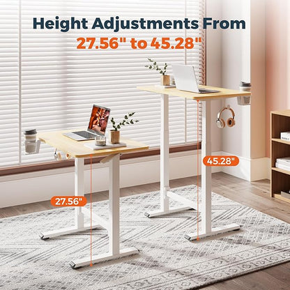 FitStand Small Pneumatic Adjustable Stand Up Desk, Rolling One-Piece Standing Desk 31.5 x 19.7 Inch, Home Office Desk Computer Workstation, Maple