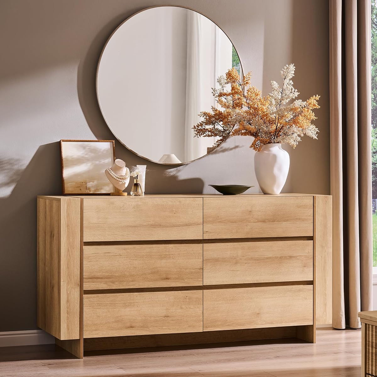 60" Modern 6 Drawer Dresser for Bedroom, 20" Depth for More Storage
