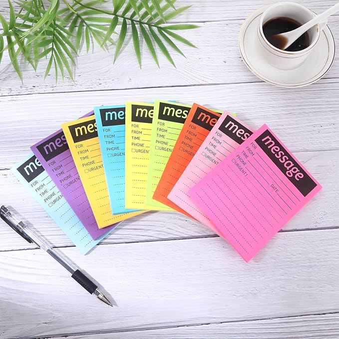 9 Pcs Colorful Phone Message Pad, 5.1×3.9 Inch Message Sticky Notes, Self-Adhesive Sticky Notes, Fluorescent Color Telephone Note for Office School Home, 50 Sheets/Pack (9 Colors)