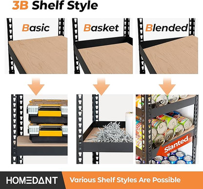HOMEDANT 5 Tier Storage Shelves Adjustable Laminated Boltless Garage Metal Shelving Unit Heavy Duty Utility Rack Shelf Warehouse Pantry Closet Kitchen (2, (M) 35.9" W, Black)