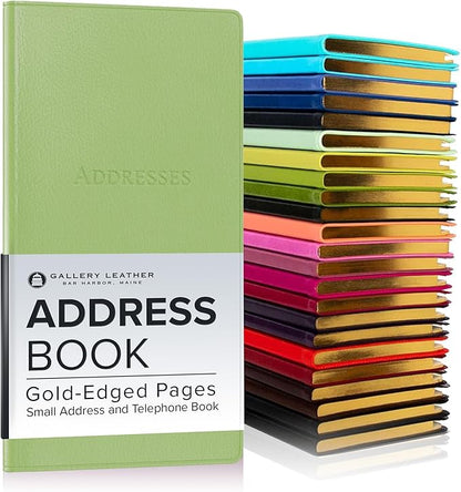 Gallery Leather Small Address Book with Alphabetical Tabs up to 403 Records, Leather Notebook Hardcover, Telephone and Address Books - 6 x 3.25, Camden Kiwi