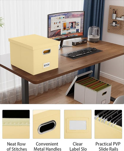 Oterri Storage File Box(New) (Cream-yellow(Leather), 1 pack), AM03118