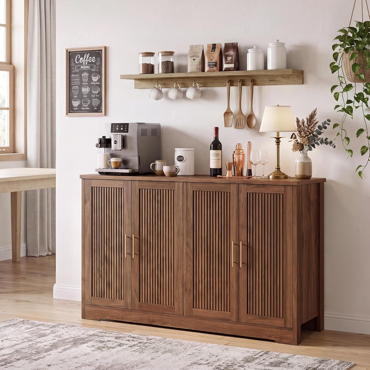 55.5” Fluted Sideboard Buffet Cabinet with 4 Doors