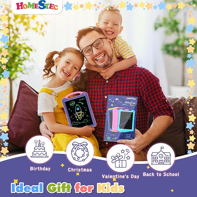 HOMESTEC Astrodraw Drawing Pad Toys, Colorful LCD Writing Tablet for Kids, Doodle Board for Toddlers 3 4 5 6 Years Old, Travel Sensory Space Toy for Boys Girls, Birthday Gift Idea (Purple/Pink)