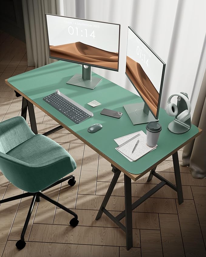 YSAGi Leather Desk Protector, Office Mat, Large Mouse Mat, Non-Slip PU Leather Blotter, Laptop Desk Pad, Waterproof Writing Pad for Office and Home (Green-Blue, 47.2" x 23.6")