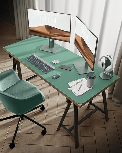 YSAGi Leather Desk Protector, Office Mat, Large Mouse Mat, Non-Slip PU Leather Blotter, Laptop Desk Pad, Waterproof Writing Pad for Office and Home (Green-Blue, 47.2" x 23.6")