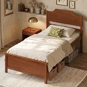 Queen Bed Frame, Platform Bed w/Headboard & Solid Wood Legs