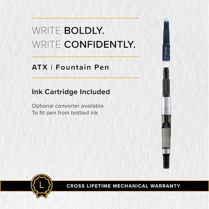 Cross ATX Pure Chrome Stainless Steel Fine Nib Fountain Pen - Refillable Pen for Smooth Writing - Black Ink - Comfortable Grip - Long-Lasting - Professional Office Supplies