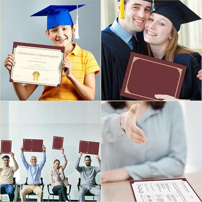 HAUTOCO 10 Packs Certificate Holders, Burgundy Diploma Holders, Document Award Covers Certificate Folders with Gold Foil Border for 8.5x11 Letter Size