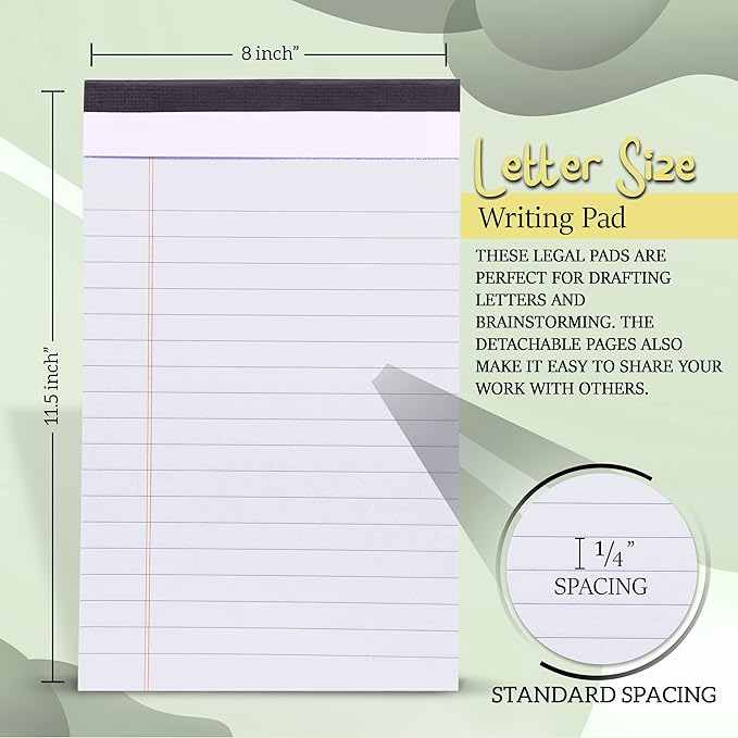 Emraw White Jr. Perforated Edge Legal Ruled Universal 50 Sheets Letter Writing Pad- 50 Ct. 5" x 8" inch (Pack of 12)