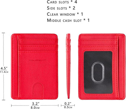 TOURSUIT Travel Minimalist Slim Front Pocket Wallet for Men Women, RFID Blocking Credit Card Holder Case (Red)