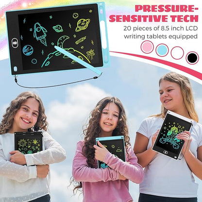Zhehao 20 Pack LCD Writing Tablet for Kids: 8.5 Inch Colorful Drawing Doodle Boards - Reusable Erasable Doodle Board Educational Learning Toys Gifts for Toddlers Ages 3-8 Party Favors(Pastel,Cute)