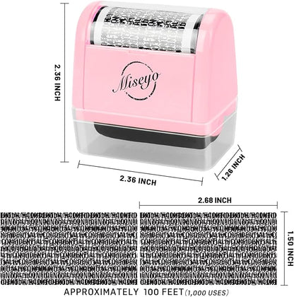 Miseyo Wide Identity Theft Protection Roller Stamp Set - Pink (3 Refill Ink Included)