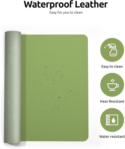 YSAGi Leather Desk Protector, Office Mat, Large Mouse Mat, Non-Slip PU Leather Blotter, Laptop Pad, Waterproof Writing Pad for Office and Home (Leaf Green, 31.5" x 15.8")