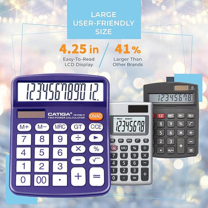 Desktop Calculator 12 Digit with Large LCD Display and Sensitive Button, Solar and Battery Dual Power, Standard Function for Office, Home, School, CD-2786 (Purple)