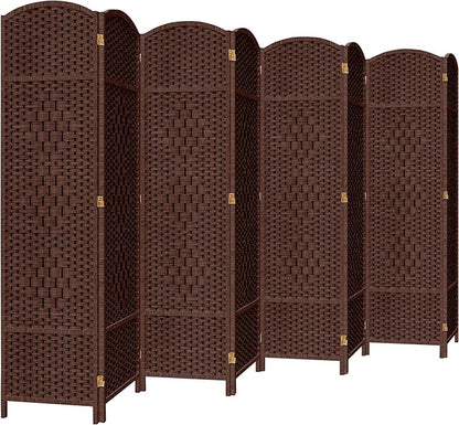 DURASPACE 8 Panel Room Divider, 6ft Tall Folding Privacy Screen, 360°Rotation, Hand-Woven Freestanding Wood Partition for Room Separation