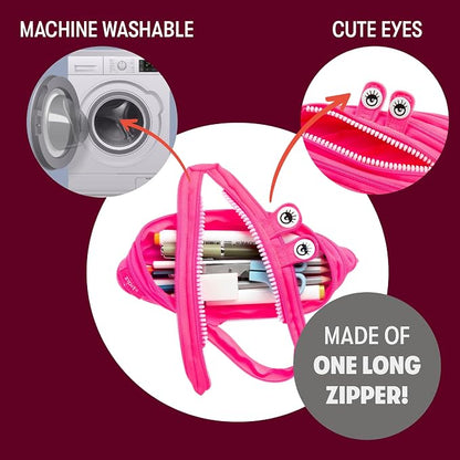 ZIPIT Monster Pencil Case for Girls, Cute Zipper Pouch for Kids Teens, Stationery Bag for School ,Pink