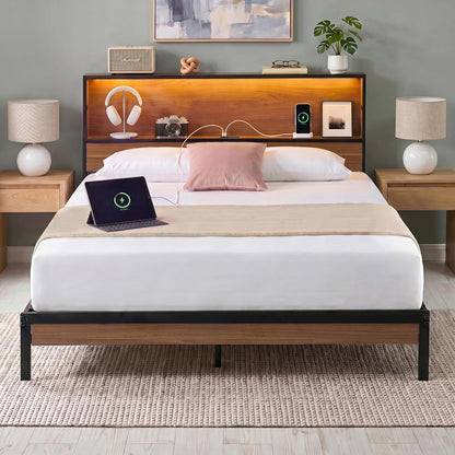 Kai Platform Bed Frame, RGB LED Lights, USB Charging Station, Queen