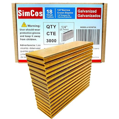 SimCos 18 Gauge 1/4" Narrow Crown Staples, Galvanized Upholstery Staples for 18 GA Pneumatic or Electric Stapler or Staple Gun (1-1/2"-3000 PCS)