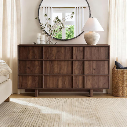 55" Wide 9 Drawer Dresser for Bedroom, Skeleton Line Design