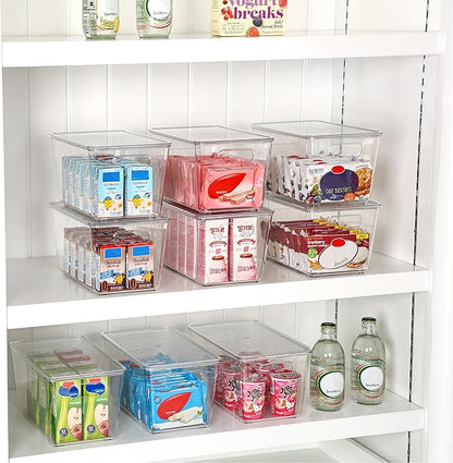 Vtopmart 6 Pack Clear Stackable Storage Bins with Lids, Medium Plastic Containers with Handle for Pantry Organizer and Storage,Perfect for Kitchen,Fridge,Cabinet, Closet,Bathroom Organization