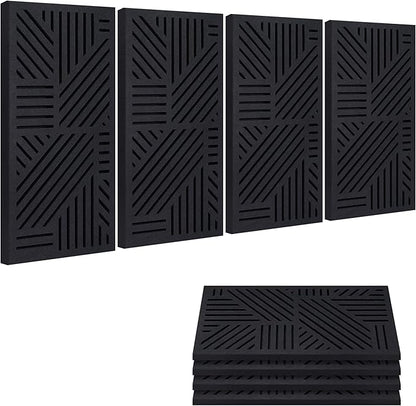 BUBOS 4 PACK Thickened Acoustic Panels, 23.6''x11.8'' Self-Adhesive Sound Absorbing Cavity Acoustic Wall Panels for Theater Studio Room Recording Room Gaming Room Meeting Rooms,VortexCore Black