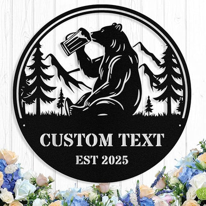Custom Bear Metal Sign, Custom Bear Metal Wall Art Decor, Personalized Last Name Signs for Home, Rustic Farmhouse Black Wall Decor for Cabin, Bedroom, Living Room, Porch