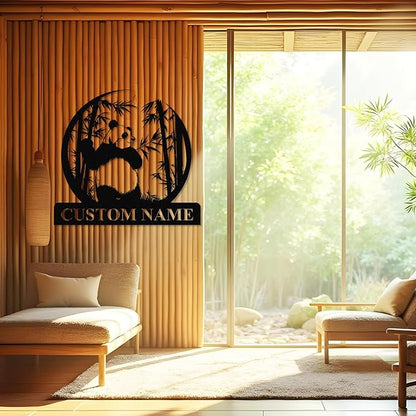 Personalized Panda Metal Sign | Family Name Sign | Panda Home Decor | Custom Outdoor Metal Sign | Metal Wall Art | Last Name Sign for Home | Panda Gifts | Panda Wall Hangings for Bedroom