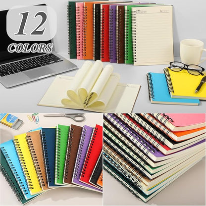 Leelosp 12 Pack Small Spiral Notebook 5 x 7 Inch Lined College Ruled Spiral Journal Wire Bound Notebook Kraft Cover, 120 Pages for Work Students Office Business (Rainbow)