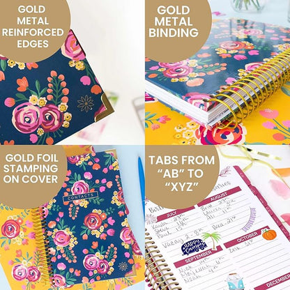 bloom daily planners NEW Address Book with Alphabetical Tabs - Hardcover Phone Book Organizer for Telephone Numbers, Passwords, Birthdays & Anniversaries (6” x 8.25”) - Vintage Floral