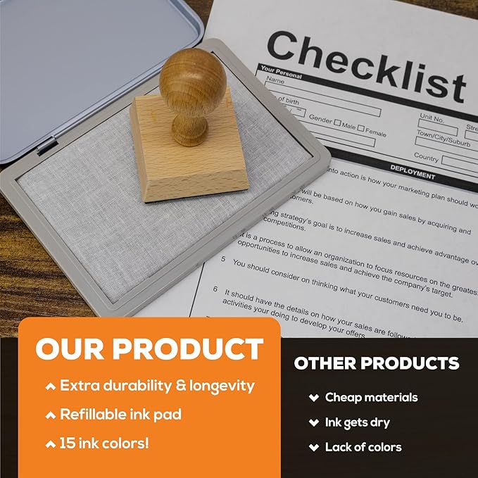 Metal Case Stamp Pad Medium Size, Olive Green Color - Size: 3" x 4" - Choose from 15 Ink Colors