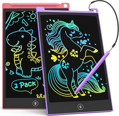TECJOE 2 Pack 10 Inch LCD Writing Tablet, Colorful Doodle Board Electronic Drawing Pads, Kids Travel Games Learning Toys Christmas Birthday Gifts for 3 4 5 6 7 Year Old Boys Girls Toddlers