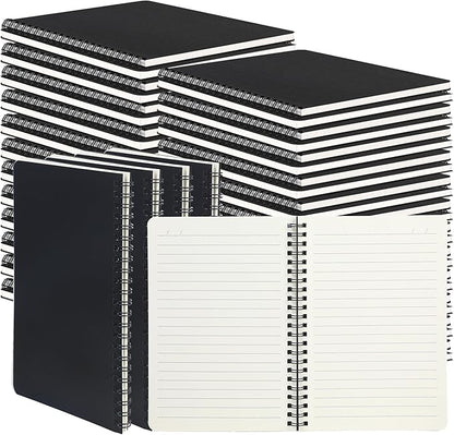 miikoul 100 Packs A5 Spiral Notebooks, Black Ruled Notebooks Bulk, 8.3"×5.5", 60 Sheets/120 Pages, Hardcover Lined Journal Notepad Travel Notebooks for Office and Back to School Supplies