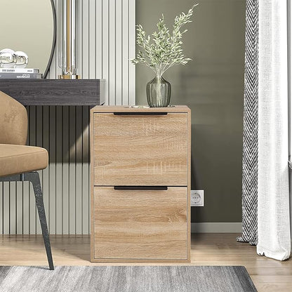 FATIGOS Wood File Cabinet 2 Drawer Filing Cabinets with Hanging Bars for Letter Size, Wooden Samll Vertical Filing Cabinet for Home Office, Oak