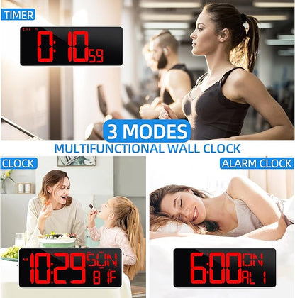 KMMKGG 13.7”Digital Timer Large LED Screen displays（5'' Number）,The Date time, Remote Control, Turn on/Off 10 Seconds Countdown Voice Notification, for Chefs,Students, Children, Seniors