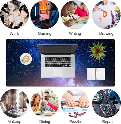 QIYI Large Desk Pad, Milky Way Mouse Pad Desktop Decor, Waterproof PU Leather Desk Cover Protector, Desk Accessories for Office Home Work Writing Gaming 31.5" x 15.7" - Blue Galaxy