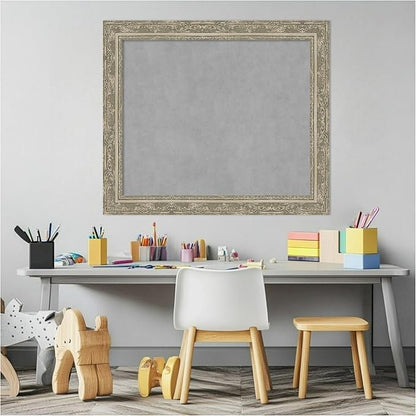 Amanti Art Silver Framed Magnetic Board 24x28 Medium Vision Board for use with Magnets, 100% Metal Sheet to Display Items as Office Decor or for Home Organization in mudroom, Kitchen or Kids Room