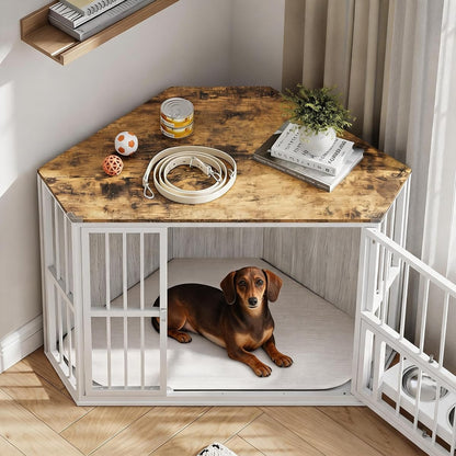 Corner Dog Cage Cabinet, Iron Frame, Pet Kennel Cabinet
