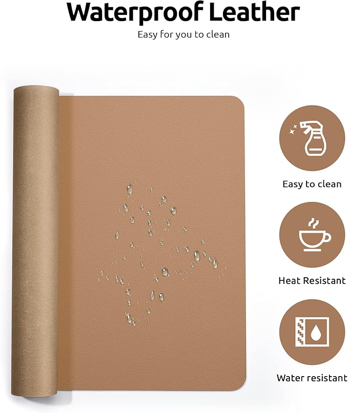 YSAGi Leather Desk Protector, Office Mat, Large Mouse Mat, Non-Slip PU Leather Blotter, Laptop Desk Mat, Waterproof Writing Pad for Office and Home (Khaki, 31.5" x 15.8")