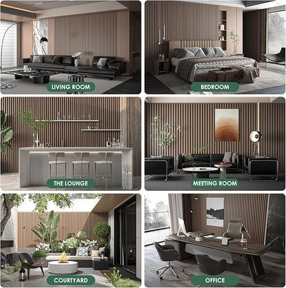 VallisCo 4-Piece Wood Slat Acoustic Panels for Stylish Interior Decor & Noise Reduction - 94.5" x 7.9" 3D Solid Wood Wall Panels for Ceiling and Wall, Covers 20.66 Sq Ft, Walnut