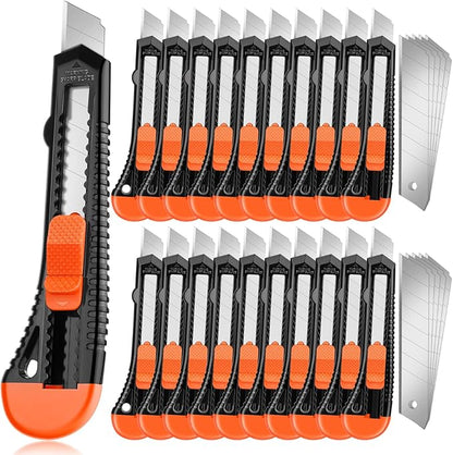JOYUMY 20 Pack Utility Knife, Box Cutter Retractable, Box Knife for Cartons, Cardboard, and Boxes, Box Opener with 10 Pieces 18mm Snap-off Blade, Razor Knife for Office and Home Use, Box Cutters