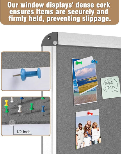 Mifuro 38"x28" Enclosed Bulletin Board, Lockable Weather-Resistant Aluminum Cork Noticeboard for School & Office, Silver Frame w/Grey Flet