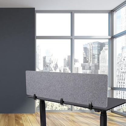 Stand Up Desk Store ReFocus Raw Clamp-On Acoustic Desk Divider Mounted Privacy Panel to Reduce Noise and Visual Distractions (Castle Gray, 59" x 16")