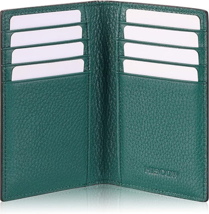Slim Leather Credit Card Holder for Men & Women 8cc, Italian Calfskin (Pebbled Green)