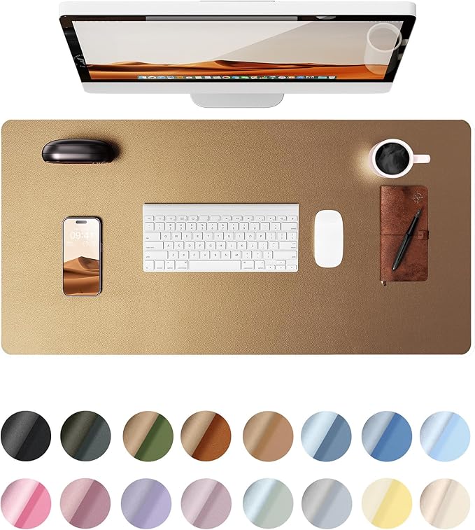 YSAGi Leather Desk Protector, Office Mat, Large Mouse Mat, Non-Slip PU Leather Blotter, Laptop Desk Pad, Waterproof Writing Pad for Office and Home (Bronze, 23.6" x 13.8")