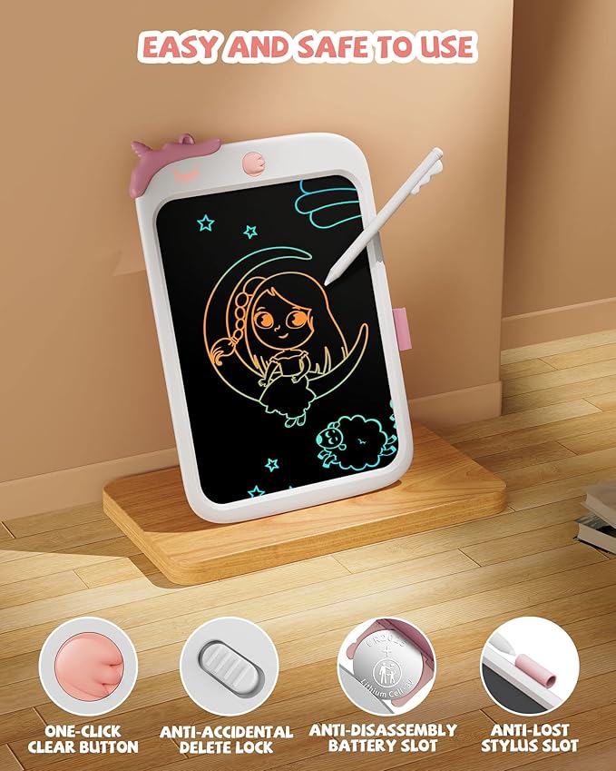 Unicorn Toys 10 Inch Writing Tablet for Kids, Educational Toys for Girls Aged 3-5, Birthday Gift for 3-8 Year Olds (White)